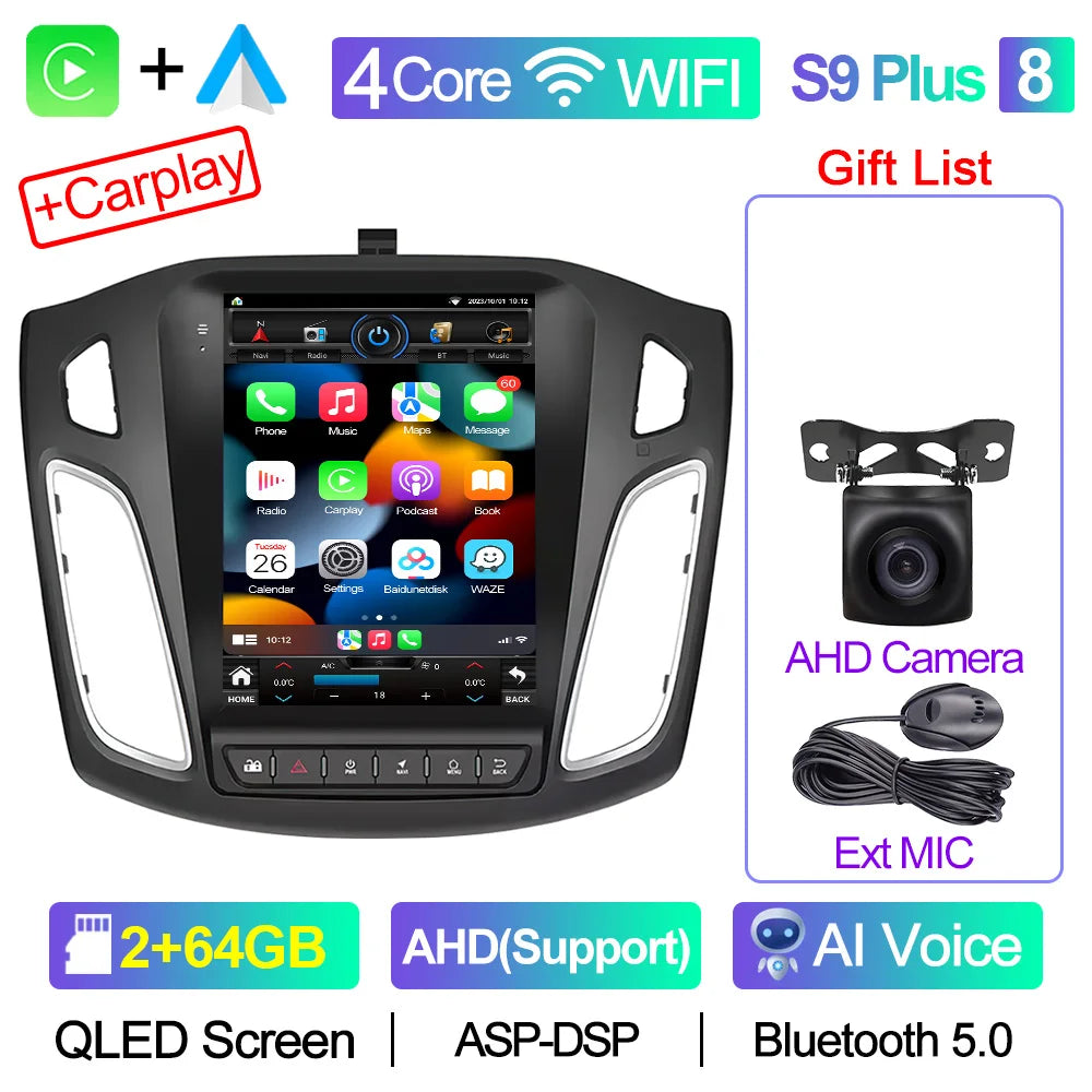 CAIXI GX9 Car Radio Multimedia Player for Ford Focus 3 Mk 3 2011 - 2019 Android 12 2din Carplay Auto Stereo GPS Vertical Tesla