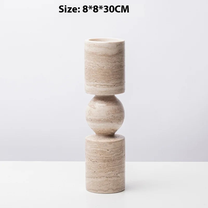 New Chinese Style Yellow Travertine Candle Holder - Elegant Home Decor for Living Room, Coffee Table, Dining Table & Model House