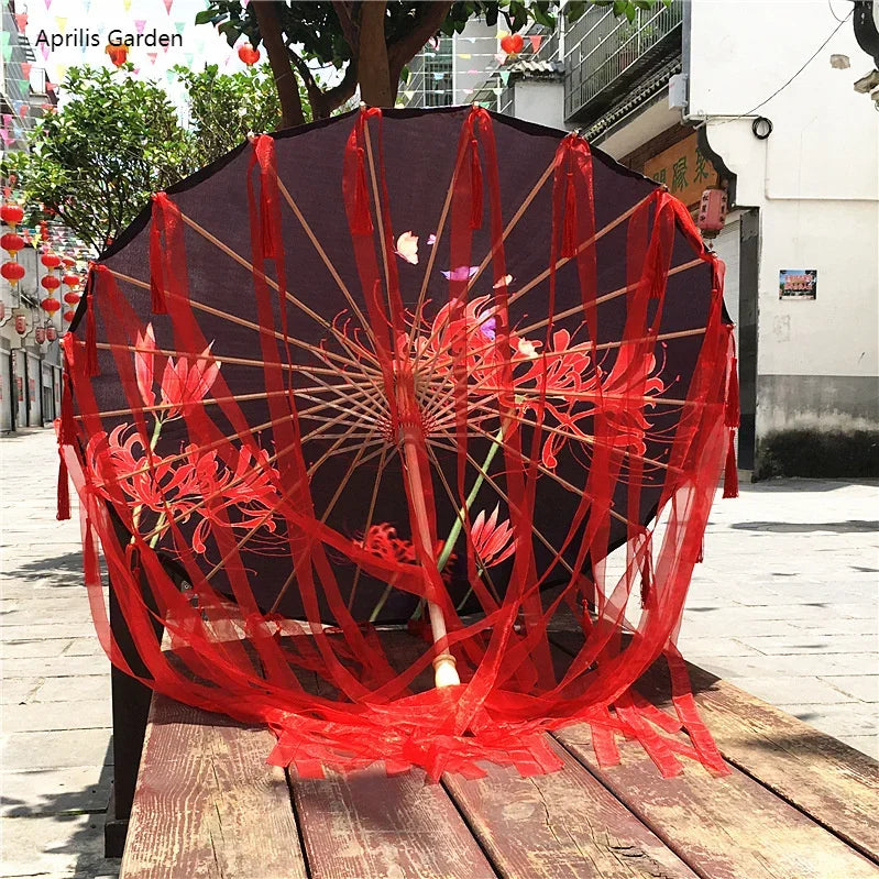 Star Oil Paper Waterproof Beach Umbrella Fan Chinese Dance Performance Lace Umbrella Classical Hanfu Fairy Parasol Paraguas