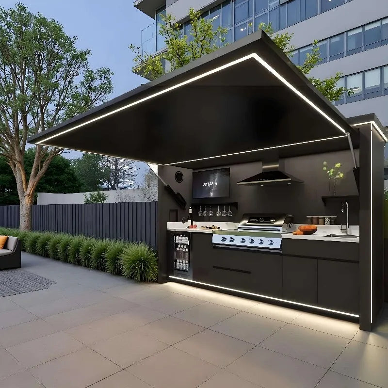 Stainless Steel Outdoor Kitchen Cabinets New Design Modern with Stove and BBQ Grill Set for Patio Backyard Custom