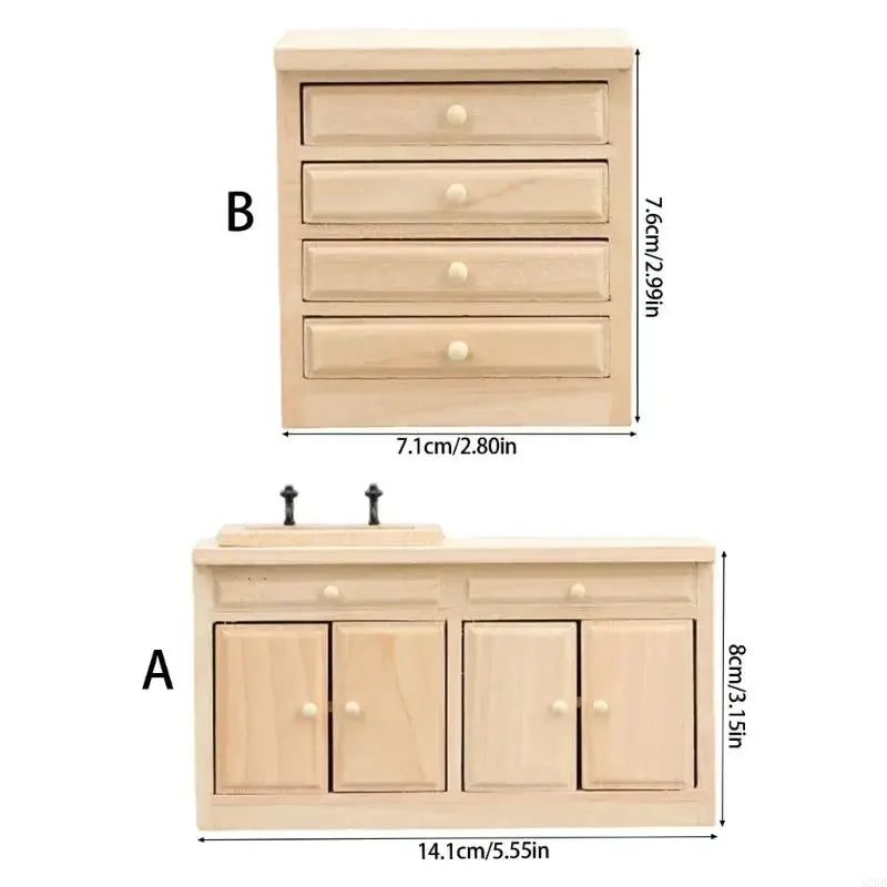 1/12 Dollhouses Kitchen Cabinet With Openable Door/Drawer Unfinished Miniature Furniture For Realistic Scene Display 15UB