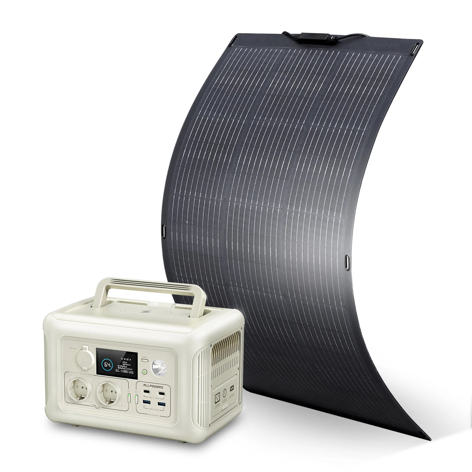 ALLPOWERS Solar Panel 200 / 100Watt High-Efficiency Monocrystalline PV Module Power Charger with Powerstation 600W Power Supply