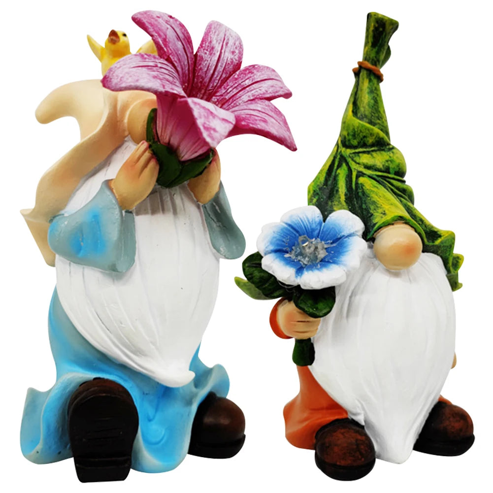 Resin Garden Gnome Sculpture with Solar Lights - Whimsical Outdoor Decor for Yard and Garden