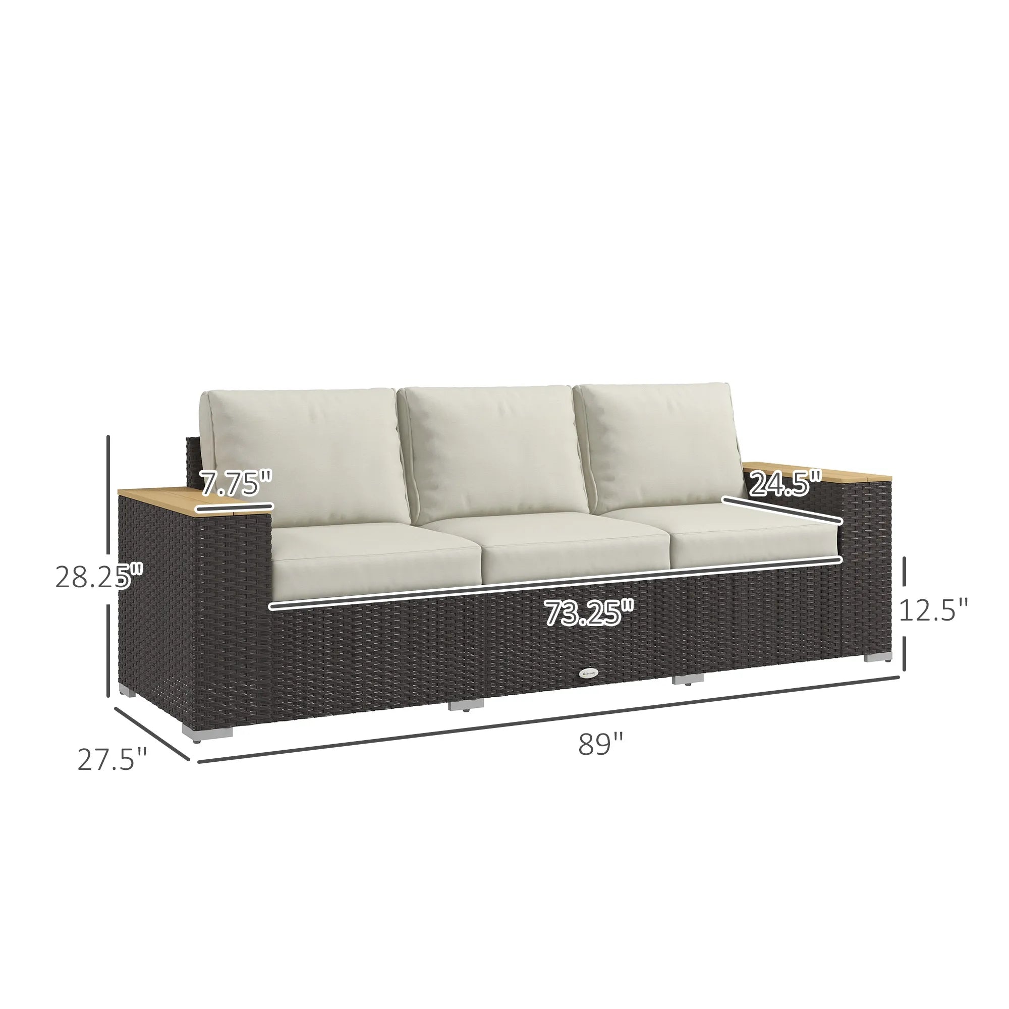 3-Seat Outdoor Patio Sofa with Cushions, Pe Rattan Wicker Sofa, Navy Blue