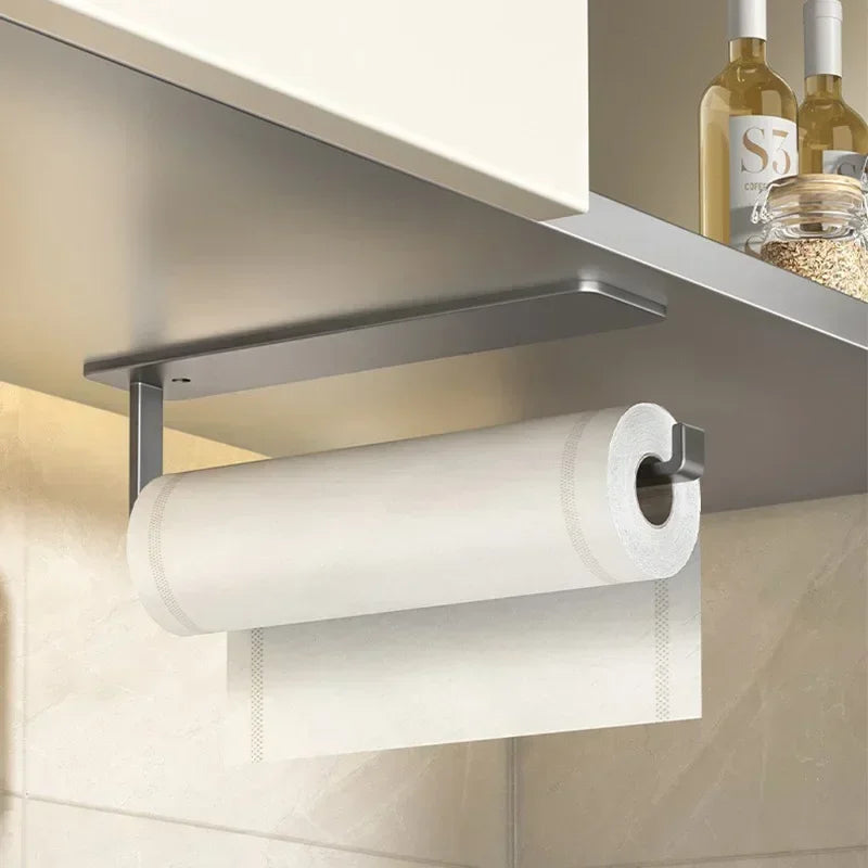 Kitchen Tissue Holder Without Punching Strong and Traceless Cling Film Cloth Storage Rack Cabinet Roll Paper Storage Rack