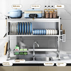 Multifunctional Stainless Steel Kitchen Sink Rack Double Dust-proof Table Top Dishes Storage Cabinet Household Drain Rack Tool