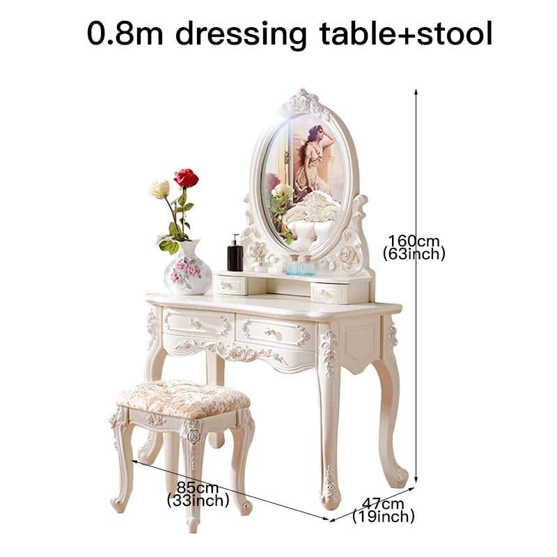 White Dressing Table With Mirror And Stool Chest Of Drawers Makeup Tables European Dressers For Bedroom Furniture Makeup Vanity