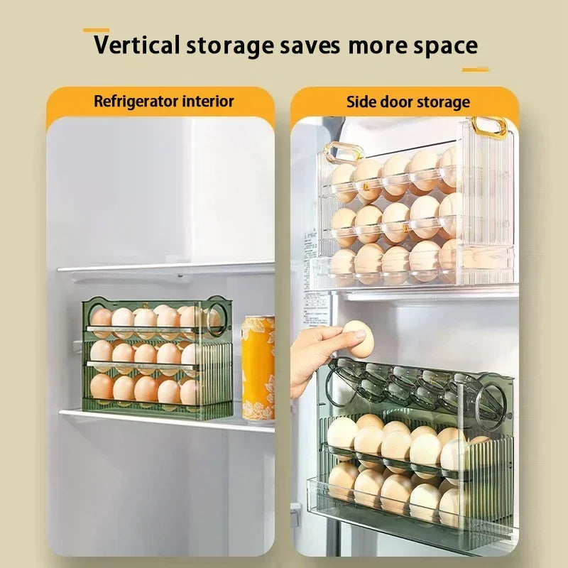 Kitchen Large Capacity Egg Fridge Storage Box - Portable Multi-Layer Egg Tray Organizer, Auto Opening/Closing Egg Holder