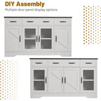 Sideboard Buffet Cabinet with Storage, 55" Kitchen Coffee Bar Cabinet with 3 Drawers & Glass Doors, Farmhouse Sideboard Buffet