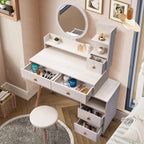 Vanity Table + Cushioned Stool Touch Control LED Mirror Large Capacity Storage Cabinet 5 Drawers L31.5"-43.2"x W15.8" x H48.1