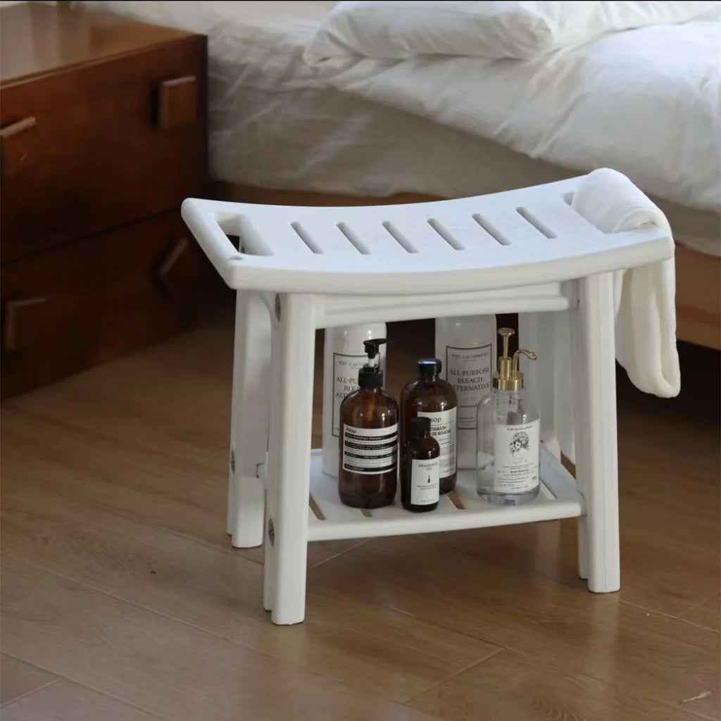 Non-Slip Shower Stool, Mold-Resistant Storage Seat, Double-Decker Bath Bench with Organizer, Mobile Entryway Changing Bench