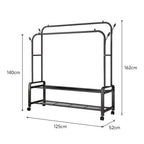 【Breeins】Double-Rod Clothes Rack with Wheels Storage Organizer Clothes Shelf Tidy Home Decoration