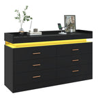 6 Drawer Dresser with LED Light and Charging Station, Modern Chest of Drawers for Closet, Wide Drawer Organizer Cabinet