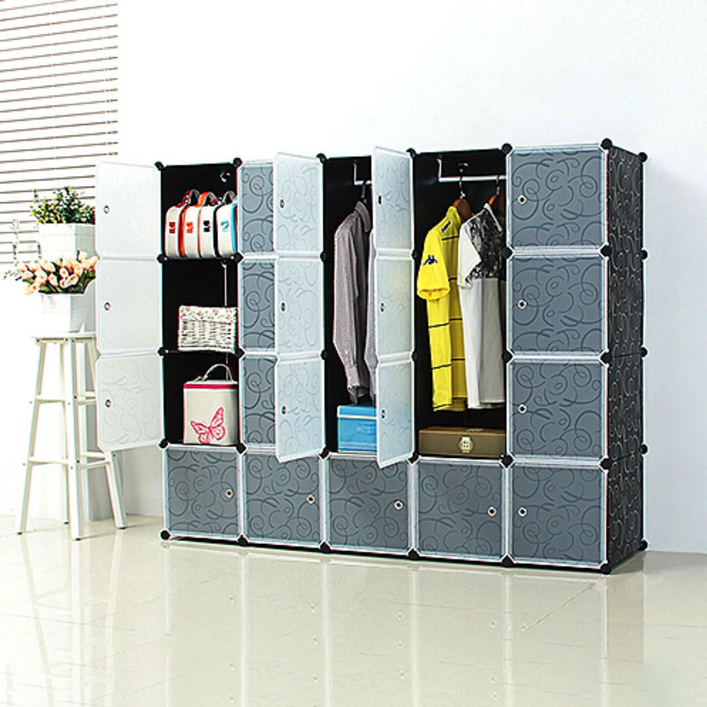 Wardrobe shoe cabinet storage cabinet,  20 cubes wardrobe with 2 clothes rails, stackable folding wardrobe, for bedroom clothes