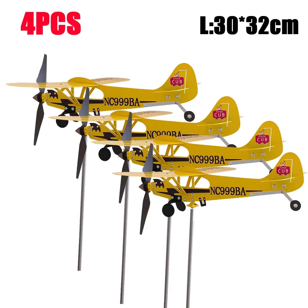Airplane Weather Vane Piper J3 Cub Wind Spinner For Garden Durable Metal Windmill Aircraft Weather Vane Outdoor Garden Decor