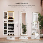 LED Mirror Jewelry Cabinet Standing - 360°Swivel Jewelry Armoire with Full Length Mirror, Mirror with Jewelry Storage and Large