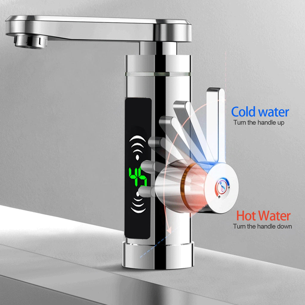 3300 W Silver Electric Instantaneous Water Heater, Electric Tap with LED,Kitchen Tap Suitable for Home, Hotel, Restaurant