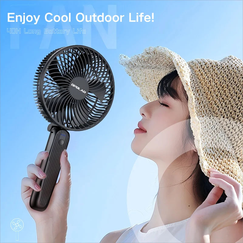 Opolar 10000mAh Handheld Mini Fan Foldable Camping Fan Silent Strong W