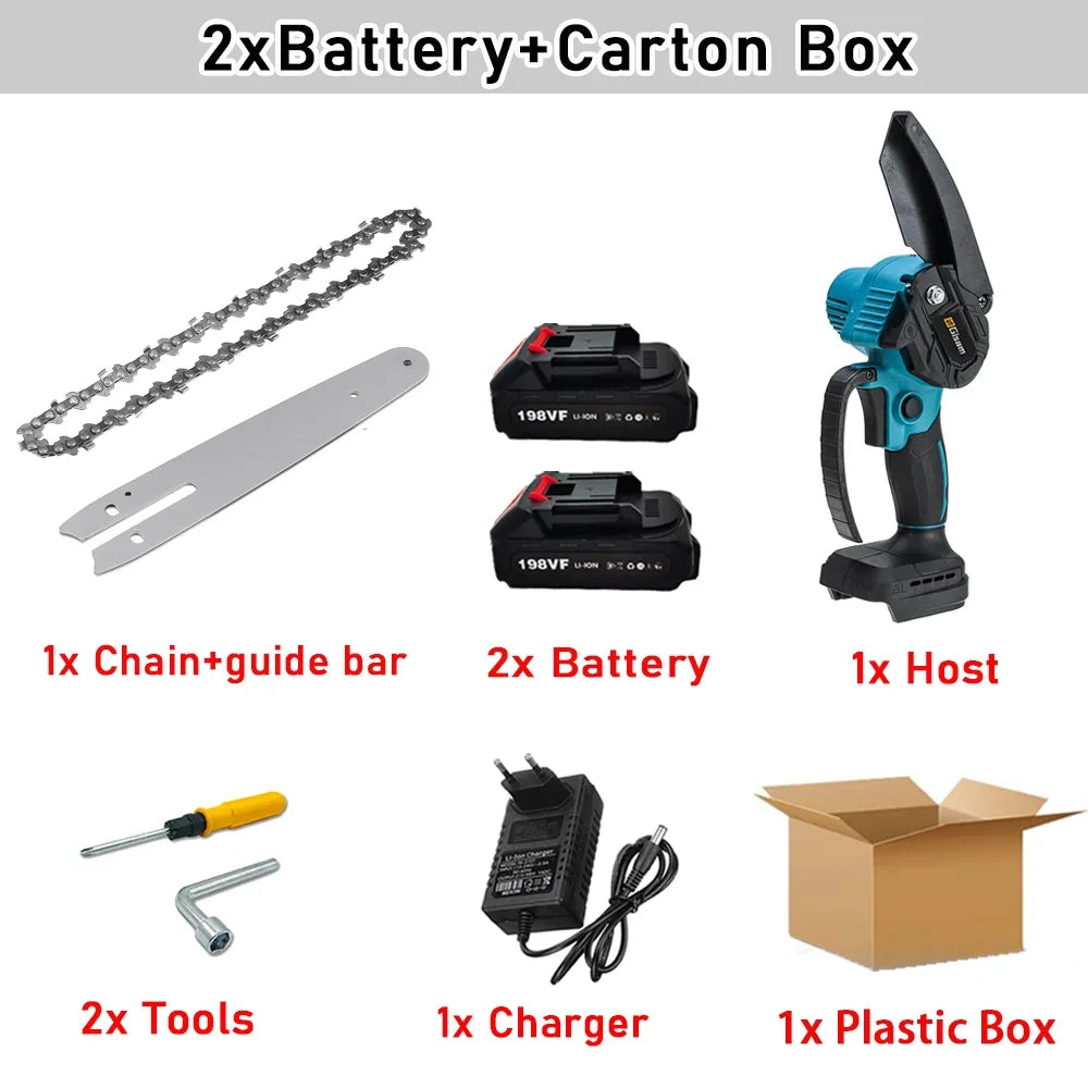 8 Inch Cordless Electric Chain Saw Mini Pruning Saw Rechargeable Chain Saw Woodworking Garden Power Tool for Makita 18V Battery