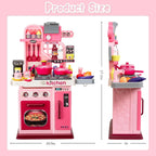 Simulated Kitchen Playset with Lights Sound Spray Steam, Kids Pretend Cooking Toy, Tableware Sink Set, Gift for Boys Girls