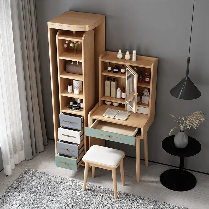 Solid wood dresser, full-length mirror integrated bedroom, simple modern full-body mirror, dresser, storage cabinet, makeup tabl