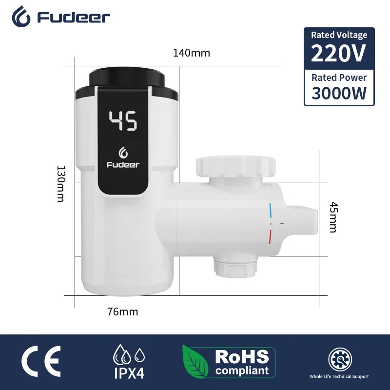 Fudeer Kitchen Instant Eectric Water Heater Tap Hot Water Faucet Heater Cold Heating Faucet Tankless Instantaneous Water Heater