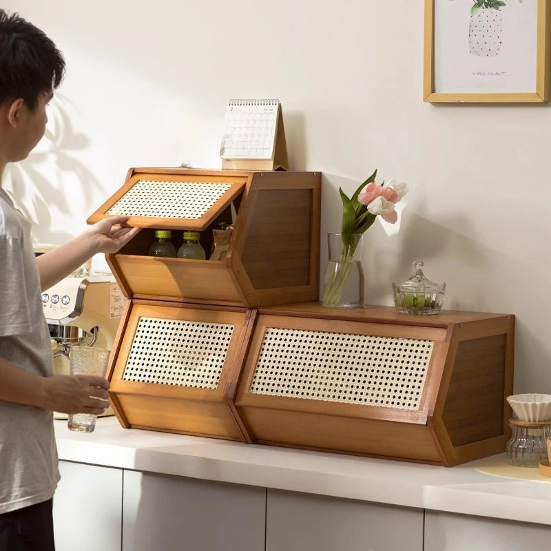Bamboo Wall Mounted Kitchen Organizer Side Cabinet Storage Shelf with Cup Holder Display Rack for Dining Living Room