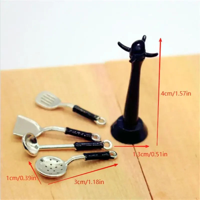 Unique 5-piece Dollhouse Accessories: Hanging Spoon, Spatula, Soup Spoon, and Colander - Miniatures Model Kitchenware Playset