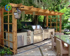 customize Outdoor Kitchen Island Modular Units Stainless Steel Gas Grill Sink Drawers Weather Resistant Patio Design