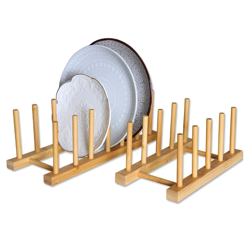 Wooden Plate Rack Kitchen Dishes Stand Plate Dish Drying Rack Cutting Boards Cups Organizer Shelf Multifunctional Display Stand