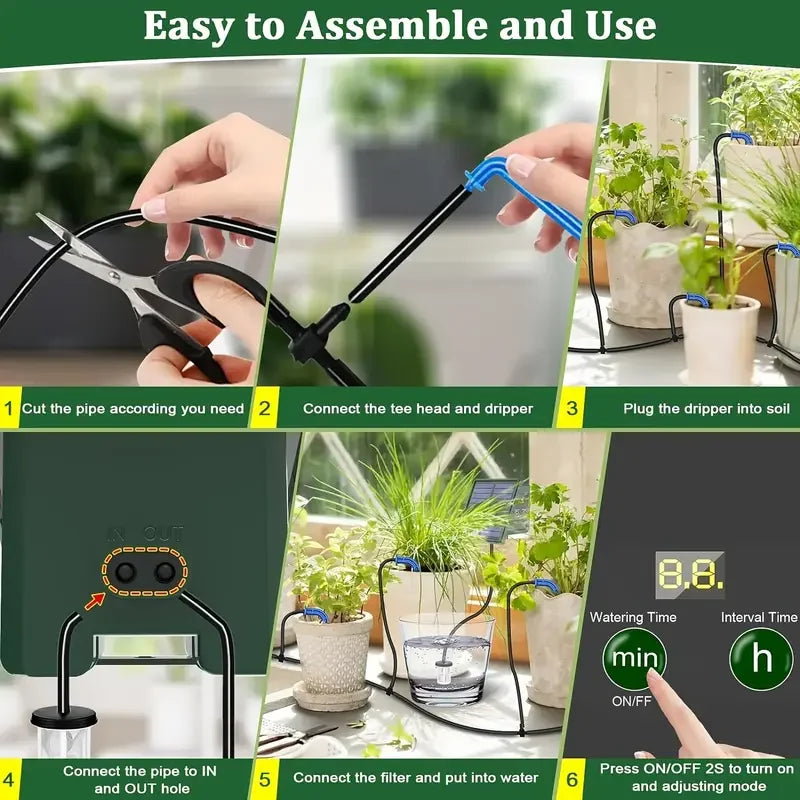 1pc DIY Solar-Powered Automatic Drip Irrigation System  for Raised Beds Greenhouses Vegetable Gardens Balcony Hanging Plants