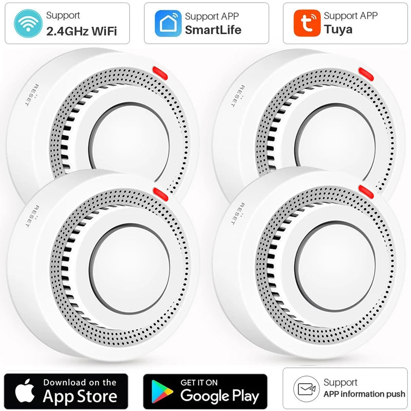Wifi Tuya Smart Smoke Detector Sensor Wireless Fire Protection Smoke Alarm High Sensitivity Safety Prevention Sensor 80DB