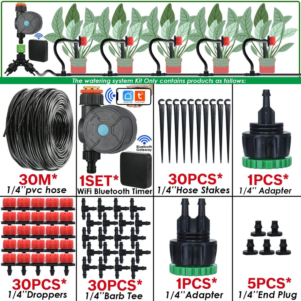 KESLA Greenhouse 5-50M Drip Irrigation System Automatic Watering Garden Hose DIY Micro Drip Watering Kits w/ Adjustable Drippers