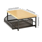 Hardwood Shelf Organizer Kitchen Storage Rack Kitchen Countertop Organizer with Drawer Wire Basket Double-tier for Coffee