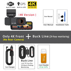 Dash Cam Dual Lens 4K UHD Recording Car Camera DVR Night Vision Video