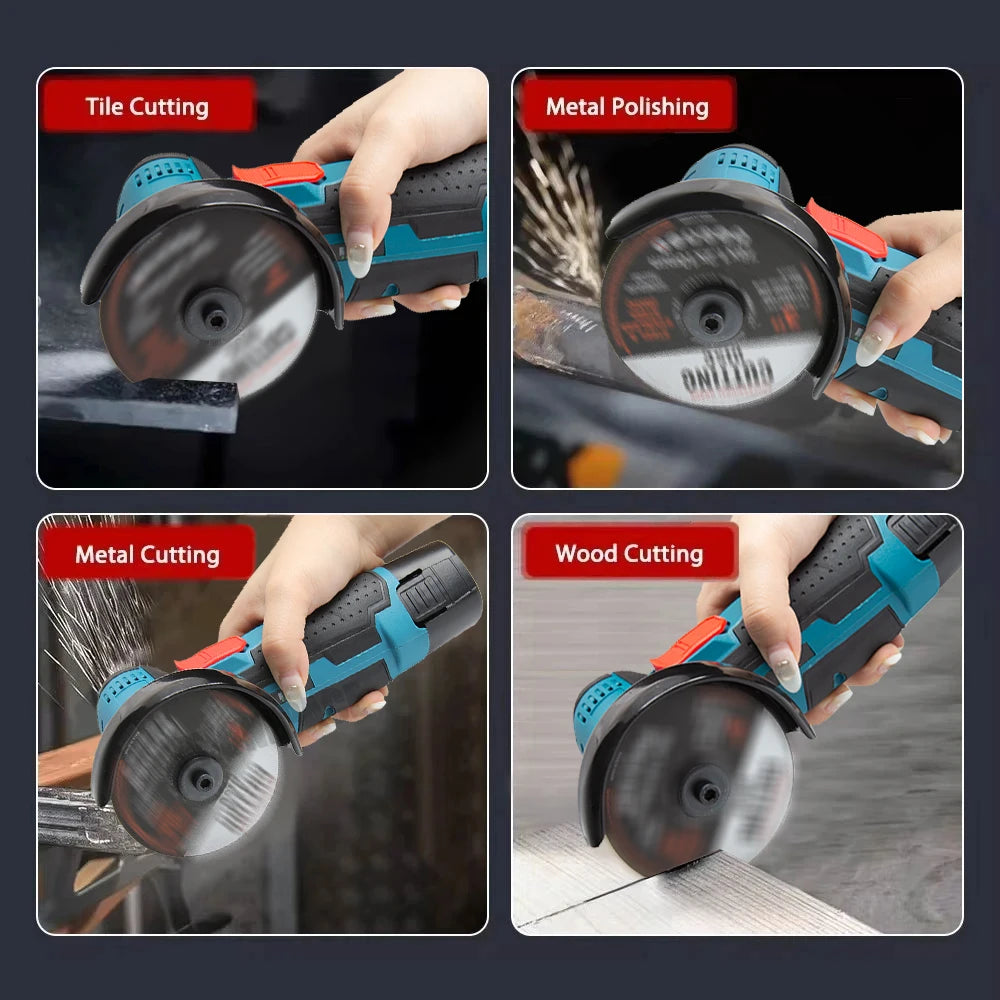 Cordless Electric Angle Grinder 19500rpm Handheld Polishing Grinding Machine Diamond Cutting Power Tool 12V Battery Rechargeable