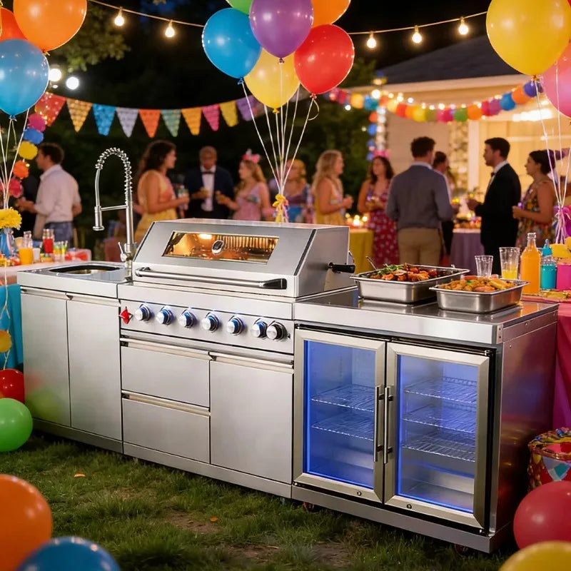 Customized Industrial Easy Installation Outdoor Kitchen Modular Cabinets Quick Setup BBQ Grill Station for Home