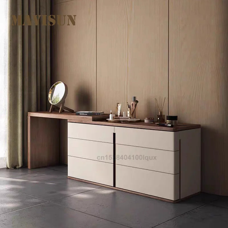Mid Century Modern 120cm Wood Dresser 6 Drawers Movable Extension Practical Bedroom Furniture Home Decoration Wooden Dresser