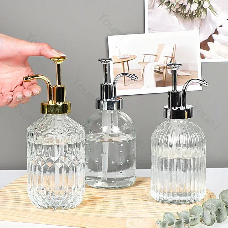 Nordic Relief Glass Shampoo Bottle Hotel Bathroom Accessories Pressing Type Soap Dispenser Home Shampoo Dispenser Bottles