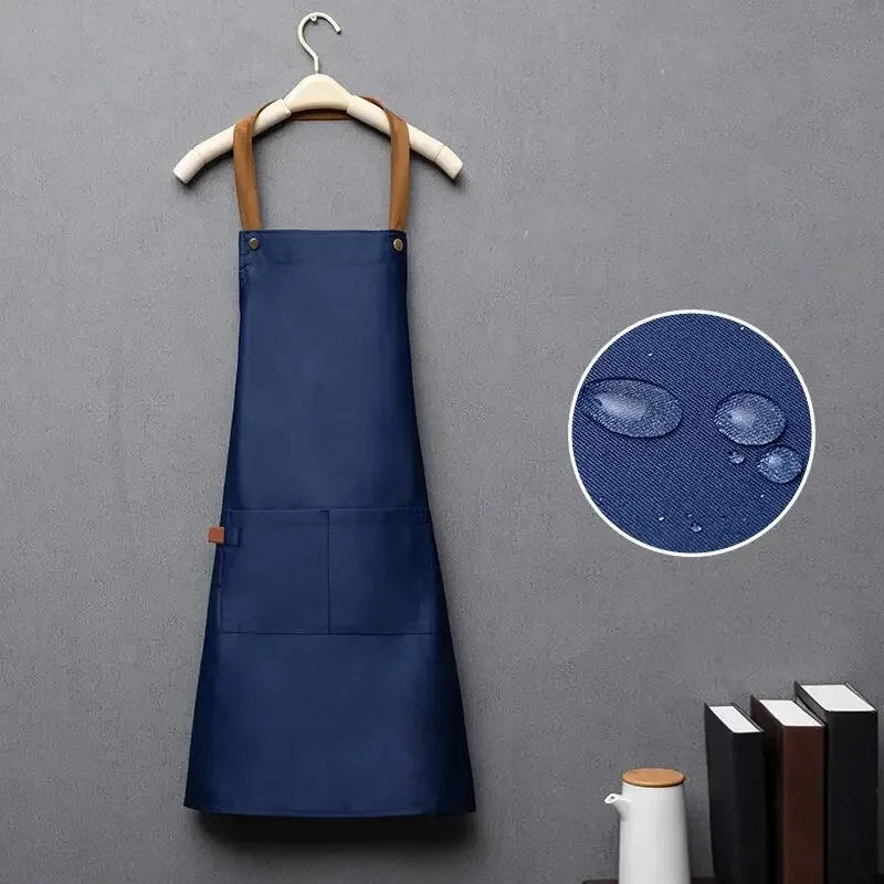 Customized Embroidery Print Logo Signature Waterproof Kitchen Home Chef Baking Clothes With Pockets Adult Bib Waist Bag Aprons