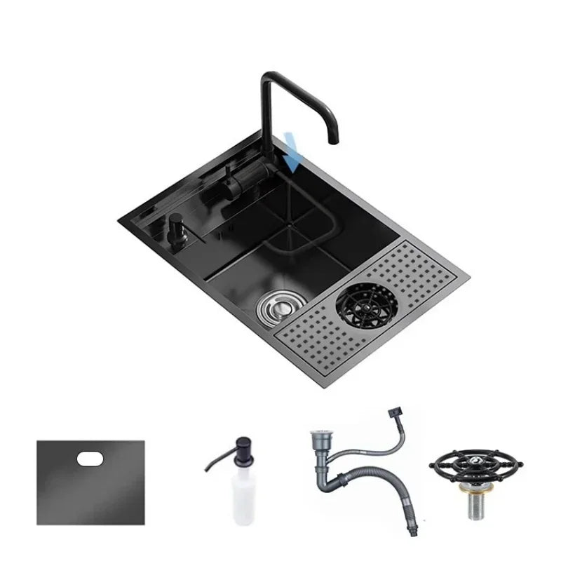 304 Stainless Steel Kitchen Sink Concealed Folding Faucet With Cup Washer Coffee Shop Milk Tea Bar 55cmx32cm Sink