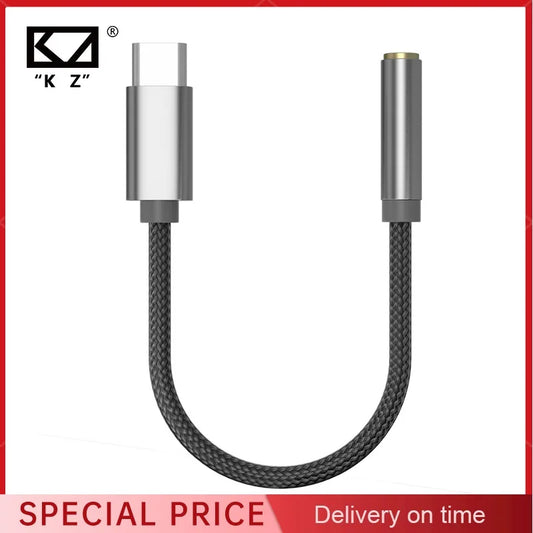 KZ AM01 Type-C to 3.5mm Audio Adapter 32bit/384kHz Hi-Fi DAC + IC Amplifier Dual Chip Earphone Audio Cable For KZ Castor Kilra