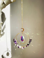 Purple Crystal Moon Sun Catcher Decor Pendant Wall Hanging Window Crystal Suncatcher Home Decoration Mother Day Girl Gift Crafts