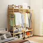 Heavy Duty Wooden Clothes Rail Rack Scarf Cap Garment Hanging Stand Side Hooks Corner Open Wardrobe