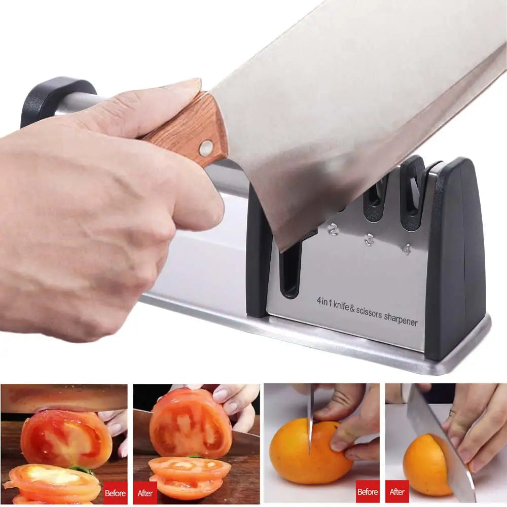 Kitchen Gadgets Manual 4 in 1 Sharpener Professional Non-slip Base Kitchen Sharpening Stone Handheld Whetstone Canteen