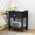 Wood Nightstand, 21.65" H Bedside Table with Wide Fluted Finish, Modern Night Stands with Drawer, Mid Century End Table