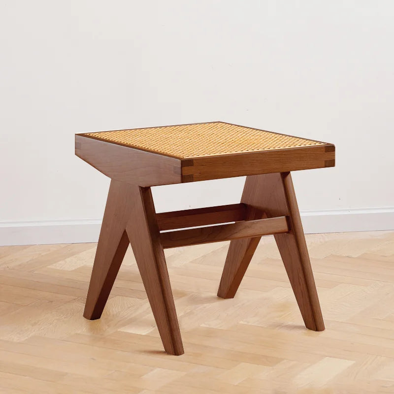 Handmade Rattan Bench with Wabi - Sabi Flair: Solid Wood, Multifunctional for Home & Shoe Storage
