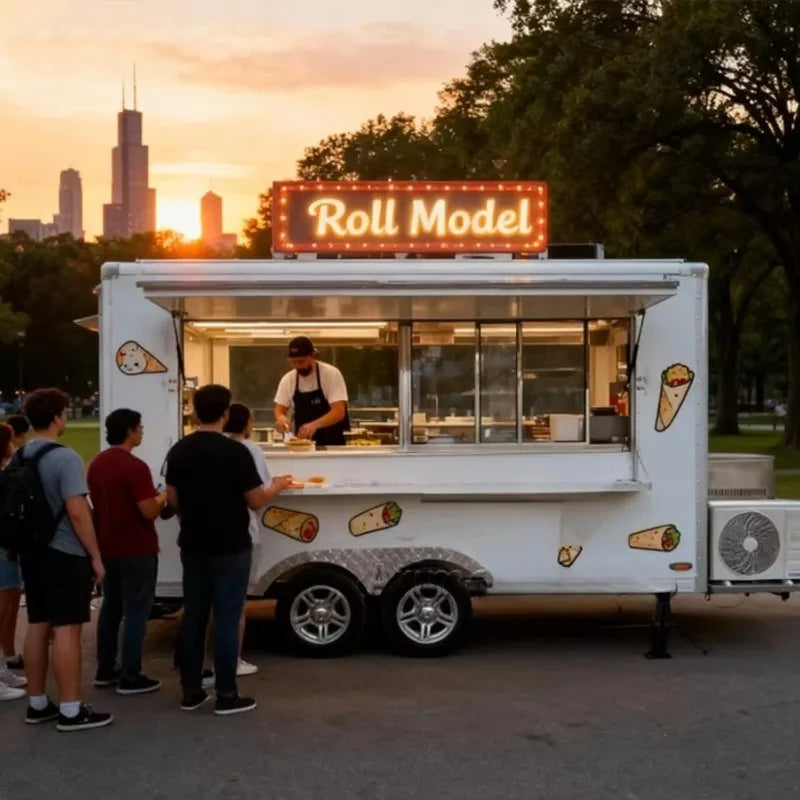 Customized Fully Equipped Food Trucks and Mobile Food Trucks: Commercial Kitchens with refrigerators, Stainless Steel counters
