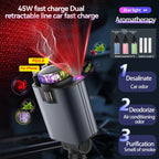 5-In-1 Car 45W Retractable Phone Charger with Type C PD Cable Aromatherapy Essential Diffuser Roof Starlight For IPhone Andriod
