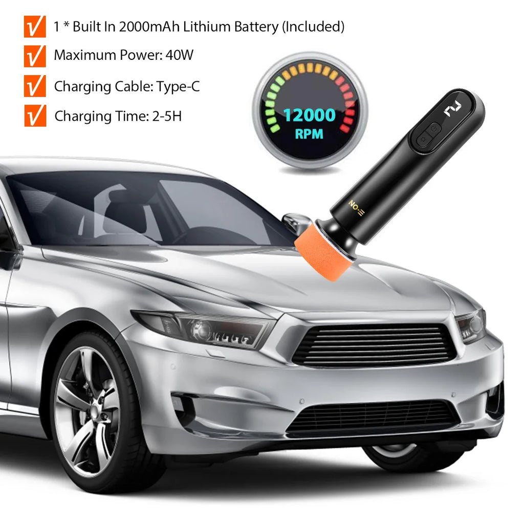 Cordless Car Polishing Machine 12000rpm USB Rechargeable Electric Car Buffer with 3 Speeds Portable Electric Scratch Repair Too